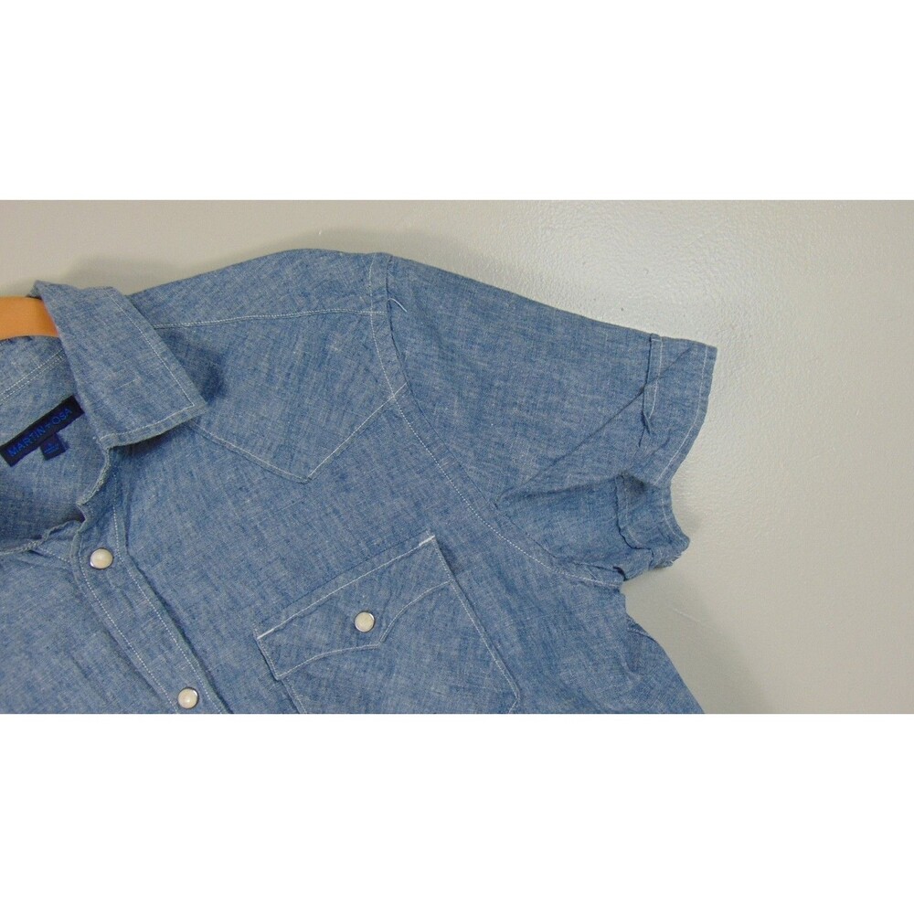 Martin + Osa Womens Denim Pearl Snap Shirt Western Short Sleeve Linen Blue Small - Picture 5 of 10